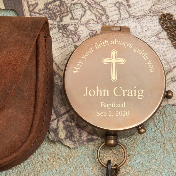 Gepersonaliseerd kompas, eerste communiecadeau, bevestigingscadeau, doopcadeau, religieus geschenk, gepersonaliseerd kompas, aangepast gegraveerd kompas