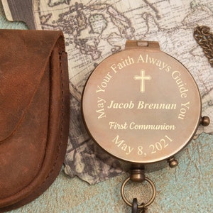 First Communion Gift, Confirmation Gift, Brass Compass, Baptism Compass, Religious Gift, First Holy Communion Gift, Custom Engraved Compass