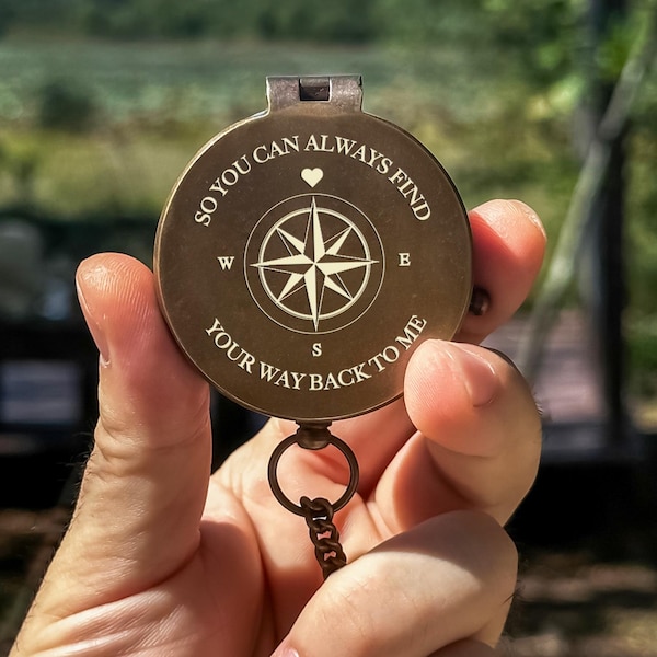 Personalized Copper Anniversary Gift for Husband – Engraved Compass Keepsake with Photo & Handwritten Message – Wedding Gifts For Couples