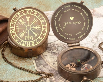 Nordic  Compass,You are Inspirational Viking Vegvisir Engraved Compass,Norse Mythology Compass,Working Compass,Anniversary Gift,Gift for Him