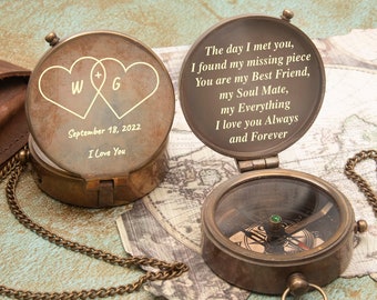 Personalisiertes Paar Foto Bild graviert Kompass Andenken Geschenk, Hochzeitsgeschenk für Freund, Geschenk für Ihn