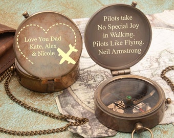 Brass Compass Gifts from Children to Dad, Fathers Day gift for Pilot Husband, unique gifts for Pilot men, Anniversary Gift for Boyfriend