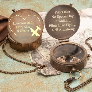 Brass Compass Gifts from Children to Dad, Fathers Day gift for Pilot Husband, unique gifts for Pilot men, Anniversary Gift for Boyfriend