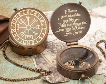 Nordic  Compass, Viking Vegvisir Engraved Compass, Norse Mythology Compass, Working Compass, Anniversary Gift, Gift for Him, Gift for Dad
