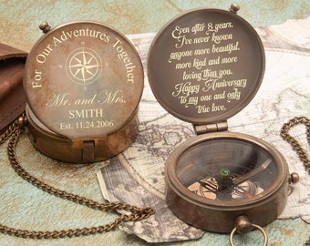 Adventure Awaits, Personalized Compass, Custom Engraved Anniversary Gift Compass, Wedding Gift for Groom, Compass for My Husband- Wife