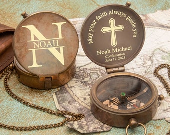 Personalized Compass, First Communion Gift, Confirmation Gift, Baptism Gift, Religious Gift, Personalized Compass, Custom Engraved Compass