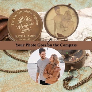 Adventure Awaits, Personalized Compass, Custom Engraved Anniversary Gift Compass, Wedding Gift for Groom, Compass for My Husband Wife image 2