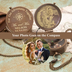 Couple Wedding Gift for Husband, Gift for Husband, Anniversary Gift for Couple, Your Photo Engraved Compass, Long Distance Couples Gift