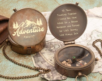 Adventure Awaits, Personalized Compass, Custom Engraved Anniversary Gift - Compass, Wedding Gift for Groom, Compass for My Husband- Wife