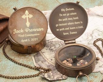 First Communion Gift, Confirmation Gift, First Holly Communion Gift,Baptism Gift,Religious Gift,Personalized Compass,Custom Engraved Compass