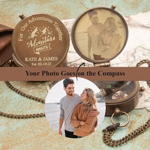 Special Day Gift For Him, Photo Engraved Compass, Couple Anniversary Gifts,  Unique Gifts for Men, First Anniversary Gift for Boyfriend