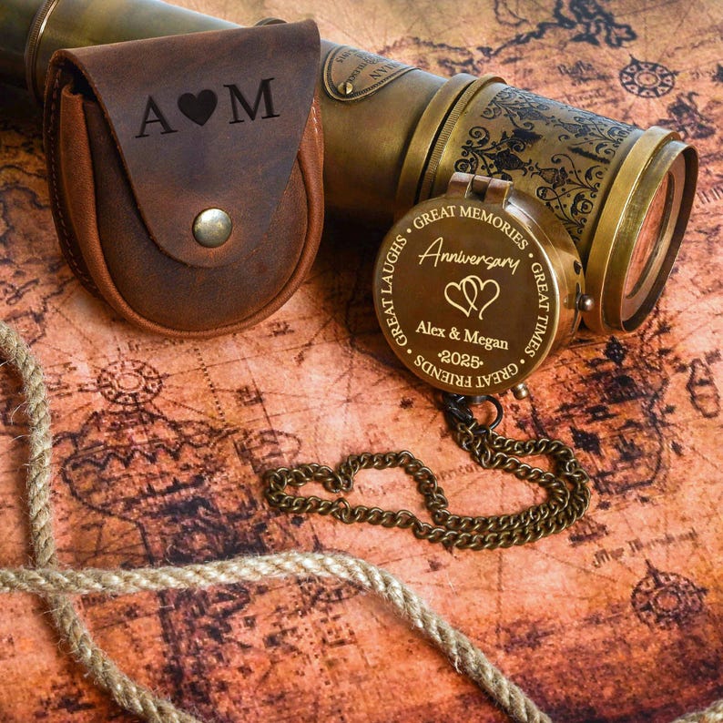 Personalized Brass Compass Anniversary Gift for Boyfriend, Wedding Gifts for Couples image 5