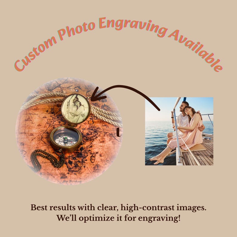 Personalized Brass Compass Anniversary Gift for Boyfriend, Wedding Gifts for Couples image 2