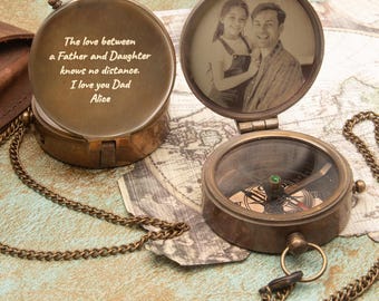True Love Never Ends Compass, Handwritten Message Engraved Compass, Custom Photo Gifts, Birthday Gifts for men, Gifts for Dad