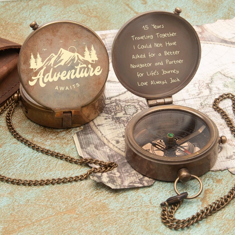 Adventure Awaits, Personalized Compass, Custom Engraved Anniversary Gift - Compass, Wedding Gift for Groom, Compass for My Husband- Wife 