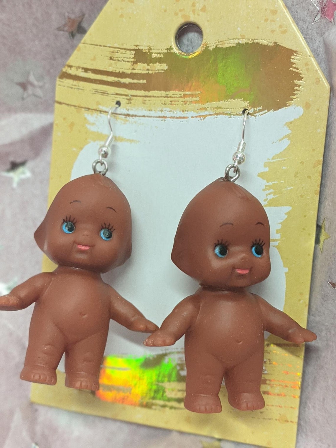 Kewpie Babydoll Earrings Brown Etsy