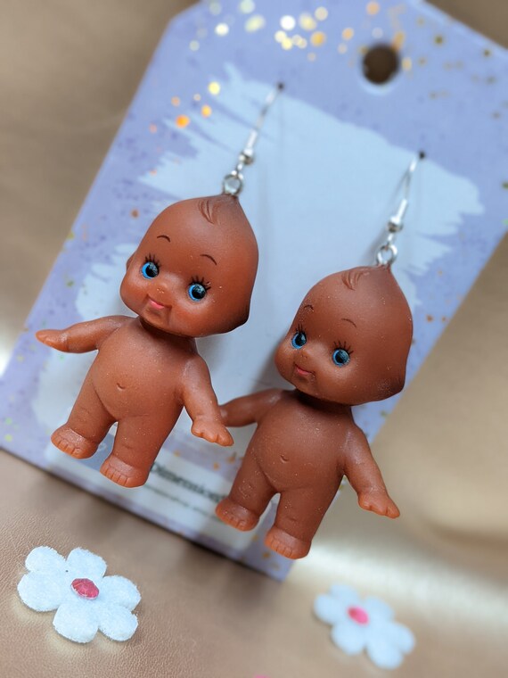 Kewpie Babydoll Earrings brown Etsy