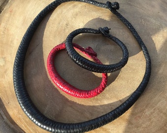 Collana Uomo In Pelle Intrecciata Nera Con Ciondolo Zanna Metallo - Stile Urbano, The Lionz Bling