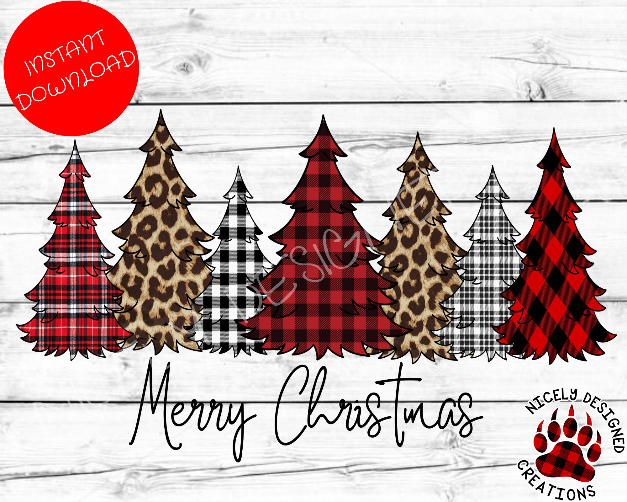 Merry Christmas PNG Design Buffalo Plaid Leopard Christmas - Etsy