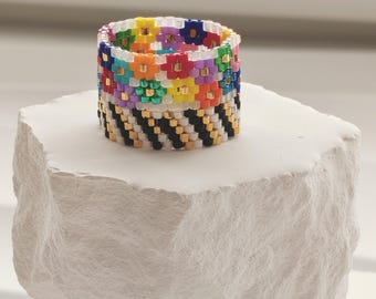 24k Gold Perlen Ring: Miyuki Delica Perlen, Handgemachter Statement Schmuck