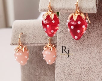 strawberry  Earrings |Playful Statement Jewelry | red earrings | pink earrings| dangle earrings |fruit earrings