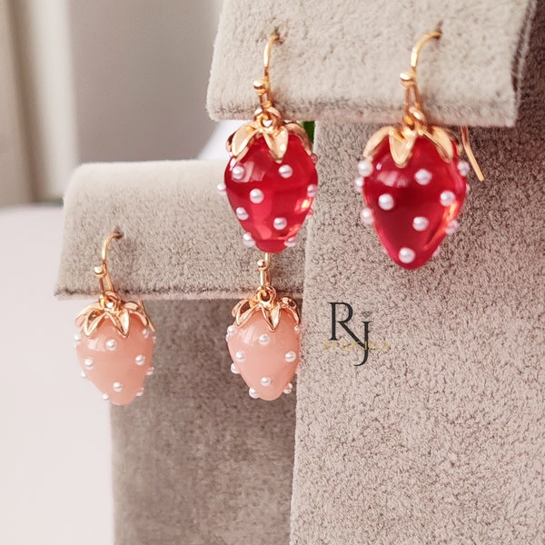 Erdbeer Ohrringe |Verspielter Statement Schmuck | rote Ohrringe | rosa Ohrringe | Baumeln Ohrringe |