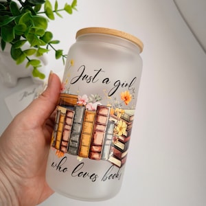 Book Lover Ice Coffee Cup With Lid and Straw, 16oz Custom Glass Mom Coffee Gift, Custom Gift for Mom, cute Mom Tumbler Gift for Her