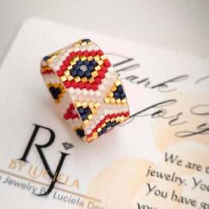 24k Gold Beaded Ring: Miyuki Delica Statement Jewelry