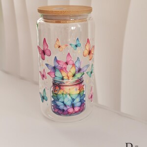Butterfly Glass Tumbler - 16oz Frosted Glass, Bold Inspirational Design, Bamboo Lid, Free Straw & Cleaner - Perfect Gift for Loved Ones