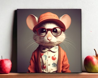 Urban Farm Cute Mouse Art | Farm Nursery Decor | Retro Nursery | Vintage Nursery | Cute Home Decor | Mouse Art | Baby Mouse | Vintage Mouse
