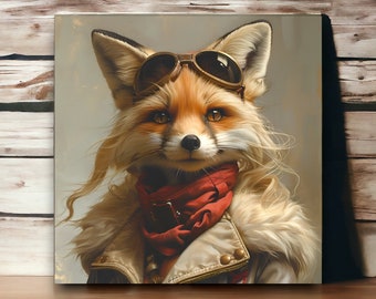 Urban Farm Fox Artwork | Clever Fox Art | Fox with Glasses | Fox Wall Art Print |  Female Pilot Gift | Cute Fox Gift | Airline Pilot Gift