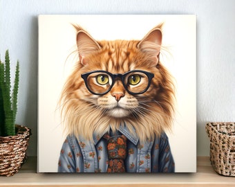 Urban Farm Orange Tabby Cat Art | Cat Portrait | Orange Cat Art | Cat Victorian | Cat Gift | Cat Decor | Cat with Glasses | Orange Tabby Cat