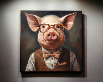 Urban Farm Pig | Cute Pig | Animal Portrait Victorian | Animal with Glasses | Pig Gifts for Pig Lovers | Barnyard Animals Print | Pig Print
