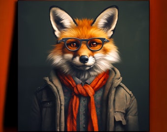 Urban Farm Fox Artwork | Fox with Glasses | Colorful Animal Portrait | Fox Art Print | Fox Art Gifts | Fox Wall Decor | Fox Art Work