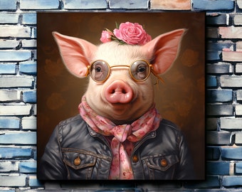 Urban Farm Cute Pig | Pig Art for Pig Lovers | Pig Print | Colorful Animal Artwork | Pig Gifts | Pig Lover Gifts | Animals with Glasses