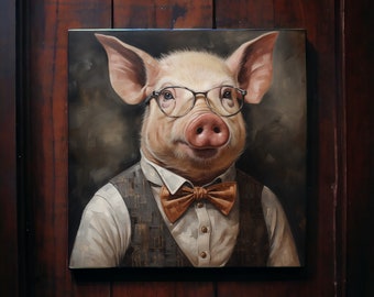 Urban Farm Pig Print | Farm Animal Prints | Animal Portrait Victorian | Pig Gifts for Pig Lovers | Cute Pig Gift | Canvas Wood Metal Prints