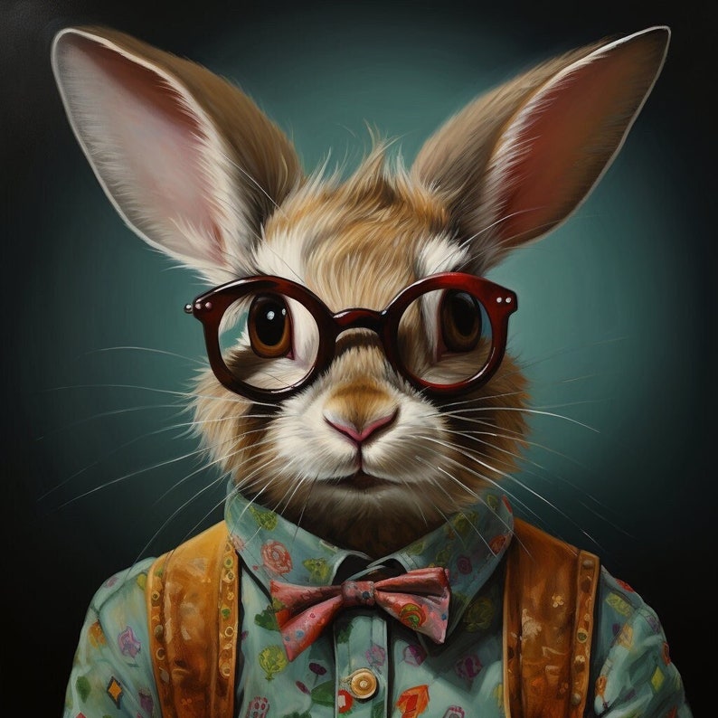 Urban Farm Bunny Portrait Rabbit Print | Colorful Animal Portrait ...