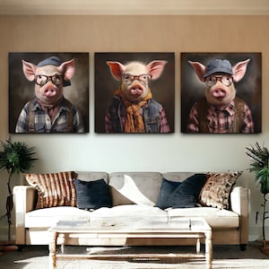 3 Little Pigs | Triptych Wall Art | Set of 3 Wall Art | Triptych Art | Art Print Set of 3 | Cute Pig Gift | Pig Gifts for Pig Lovers | Pig