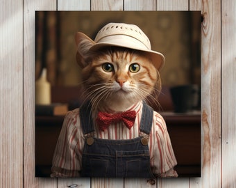 Urban Farm Orange Tabby Cat Art | Cat Portrait | Cat with Hat | Cat Victorian | Cat Gifts | Cat Art | Cat Print | Cat Wall Decor | Tabby Cat