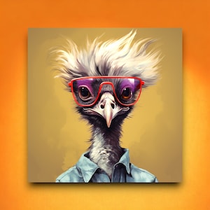 Urban Farm Emu Art | Colorful Animal Portrait | Animal Portrait Victorian | Emu Gift| Canvas, Wood, Metal Prints | Modern Farm Decor