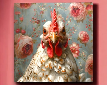 Urban Farm Chicken Wall Art Print | Americana Hen | Chicken Portrait | Chicken Print | Animal Portrait Victorian | Chicken Decor Kitchen