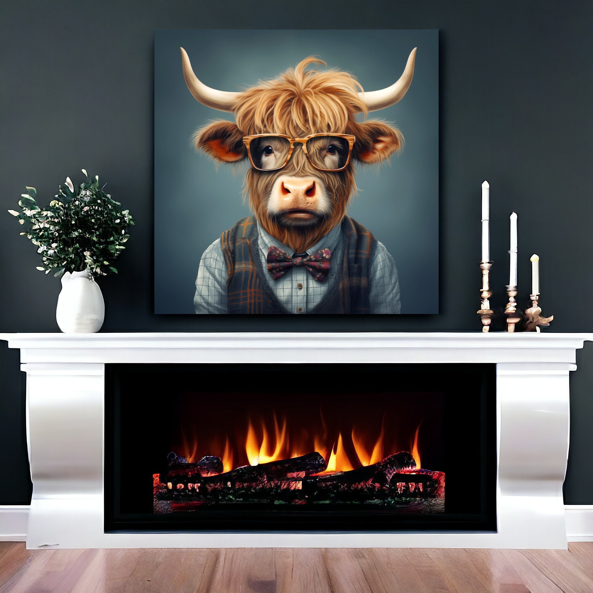 Joe Davies Urban Art Wood Frame Highland Cow Small Landscapee main image 1