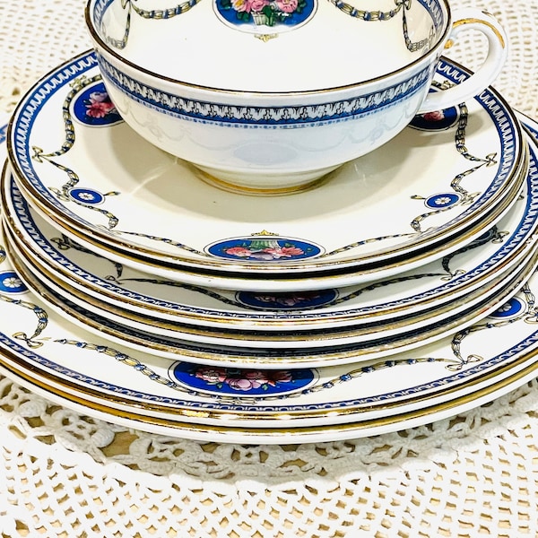 Royal Worcester, Cameo, Antique/Vintage, Porcelain, tea cups, saucers, salad and bread plates, cereal and desert bowls, gravy dish, art deco