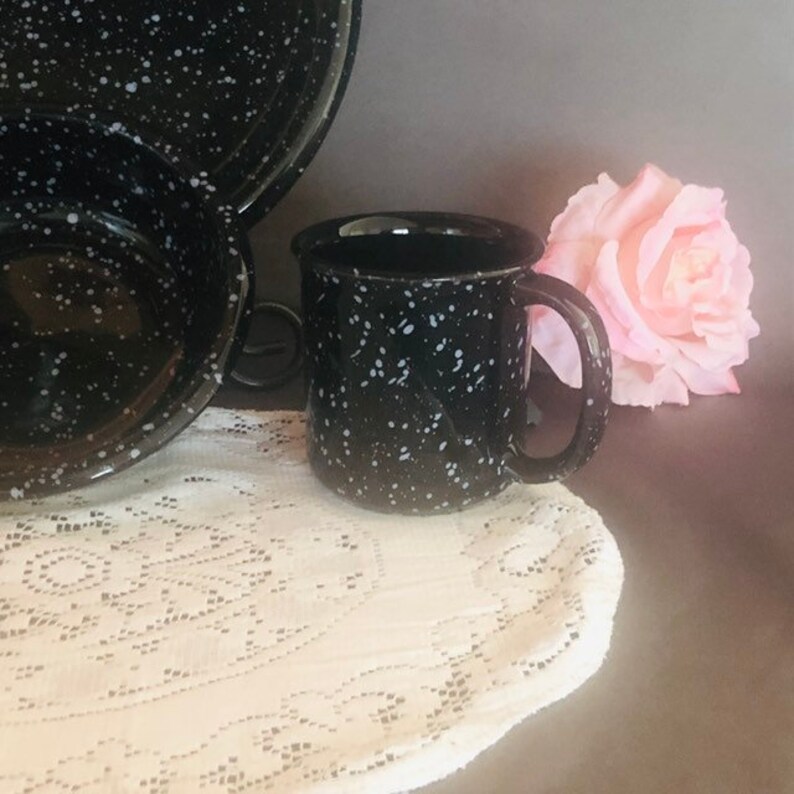 Crown Corning Vintage Granite Black Dinner Set Etsy