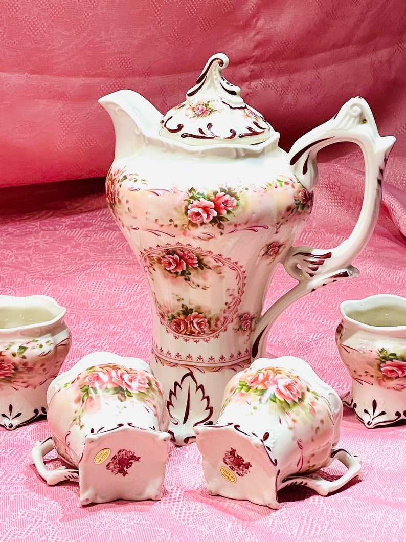Beautiful Vintage/coffee/tea Pot With Matching Creamer, Sugar Plus 2