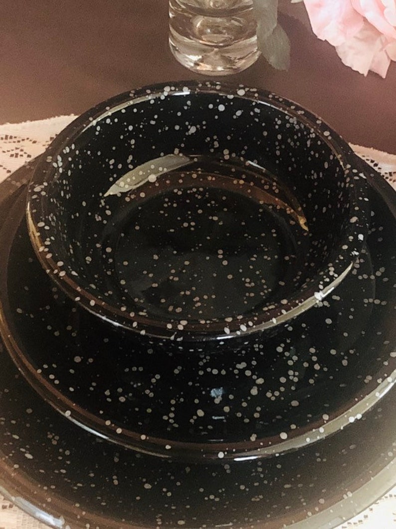 Crown Corning Vintage Granite Black Dinner Set Etsy