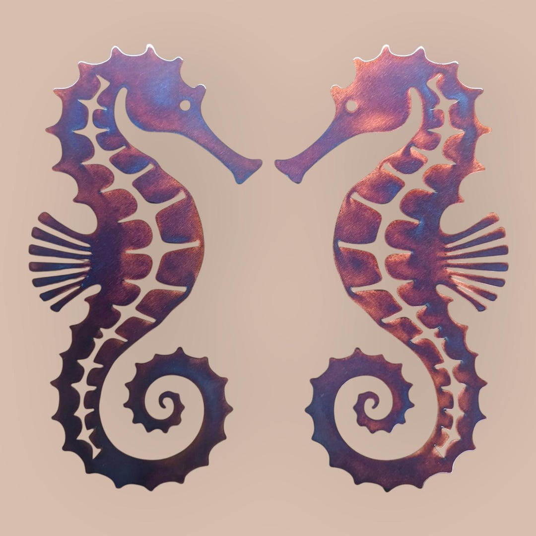 Seahorse Metal Wall Art – Laser Cut Steel With Patina Finish – Coastal ...