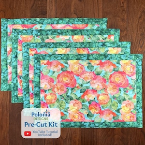 Veranda 12"x18" Self-Binding Quilted Placemats Kit-Green | Set of 4 | Polonia Designs