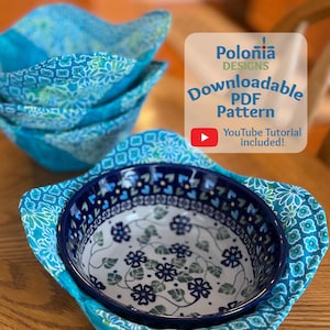 Patrón de funda para cuenco acolchado sobre la marcha en PDF con guata precortada Gypsy Quilter / DESCARGA INSTANTÁNEA / Apto para microondas / Polonia Designs