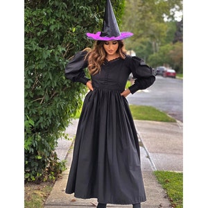 Women Black Dress /Witch Dress/Black cotton dress